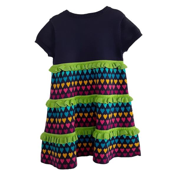 Hanna Andersson Ruffle Knit Sweater Dress Rainbow Heart Girls 2/3 Cap Sleeve NWT - Picture 2 of 8